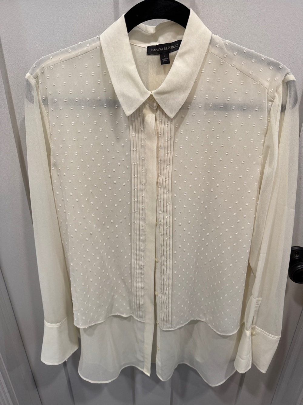 Banana Republic Cream Semi-Sheer Dot-Textured Button Shirt